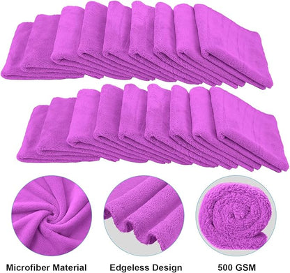 Shimeyao 30 Pcs 16 x 16 Inch Edgeless Microfiber Plush Towels for Cars Detailing Drying Wash Polishing Absorbent Cleaning Cloths, 500 GSM (16 x 16 Inch, Purple, 30 Pcs)