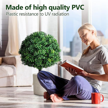 27.6''H Artificial Boxwood Ball Tree 2 Pack, UV Resistance Rated with Spike, Easy to Install, Fake Outdoor Plant for Front Door Decor, Home Decor, Garden, Wedding Decor