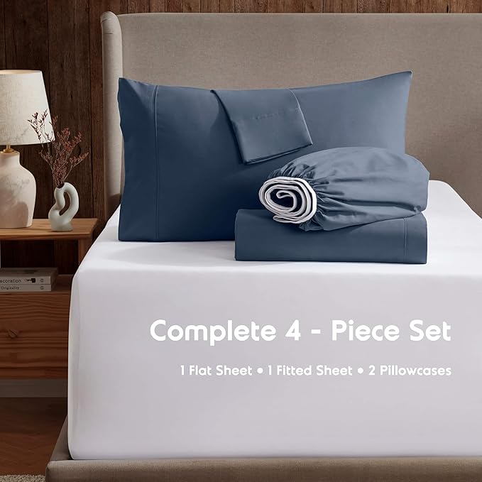 Nestl Full Sheet Set - Luxury 1800 Ultra-Soft Microfiber Full Bed Sheets - Double Brushed - Deep Pockets - Easy Fit - 4 Piece Set - Bedding Sheets & Pillowcases (Full, Navy Blue)