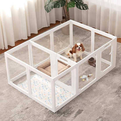 Acrylic Dog Playpen Indoor, Clear Dog Play Pen for Puppies and Small Dogs, Easy Assembly & Clean Puppy Pen (23.6", 12 Panels, White)