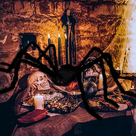 yosager Outdoor Halloween Decorations 2Pcs Realistic Giant Spiders, Huge Hairy Scary Halloween Spider Prop, Black Spooky Spider for Indoor House Outdoor Window Yard Patio Decor (60" 72")