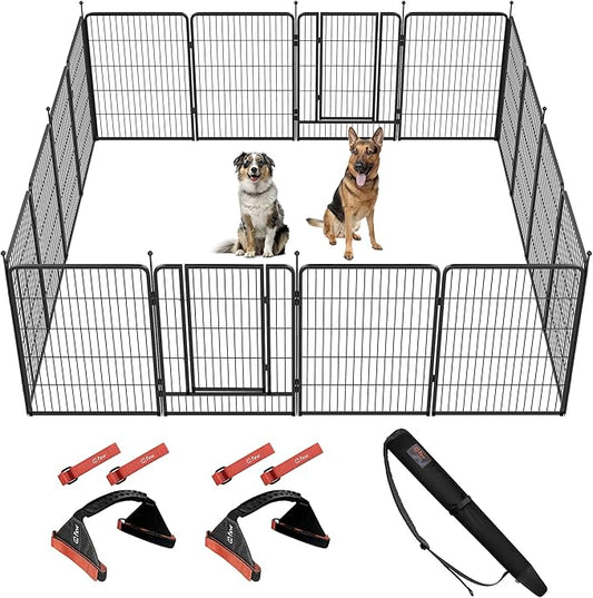 FXW Instant Unleashed Dog Playpen, Portable Pet Fence for Outdoor, RV Trips, and Camping, 40 inch, 16 Panels for Medium and Large Dogs with Easy-Carry Straps (2 Pack) and Stake Bag│Patented