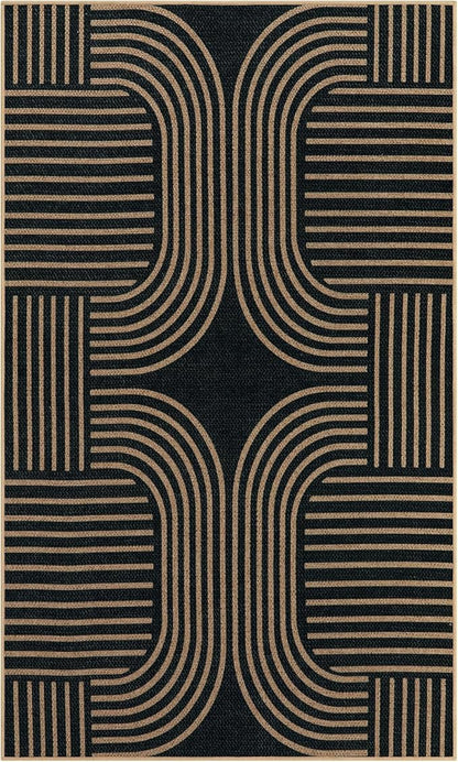 Lahome Modern Geometric Outdoor Easy Jute Rug, 3x5 Indoor Outdoor Rugs for Entryway Black Living Room Carpet, Farmhouse Washable Non Slip Carpet for Patio Courtyard Bedroom