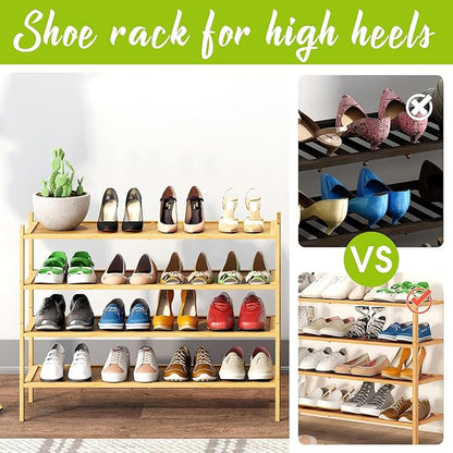 BMOSU 4-Tier Bamboo Extended Shoe Rack Premium Stackable Shoe Shelf Storage Organizer for Hallway Closet Living Room Entryway Organizer(Natural)