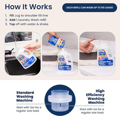 Truly Free Natural Laundry Detergent for Sensitive Skin | Eco Friendly, Plant Based, Baby Clothes Safe | Clean & Easy Powder to Liquid, 1 Pack Detergent + 1 Refillable Jug | Signature Scent, 50 Loads