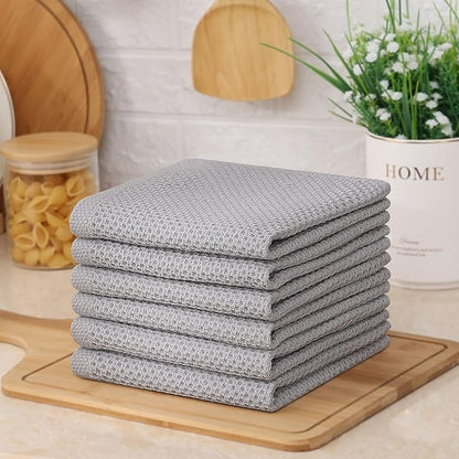 Kitinjoy 100% Cotton Kitchen Dish Cloths, 8 Pack Waffle Weave Ultra Soft Absorbent Dish Towels for Drying Dishes Quick Drying Kitchen Towels Dish Rags, 12 X 12Inch, Light Grey