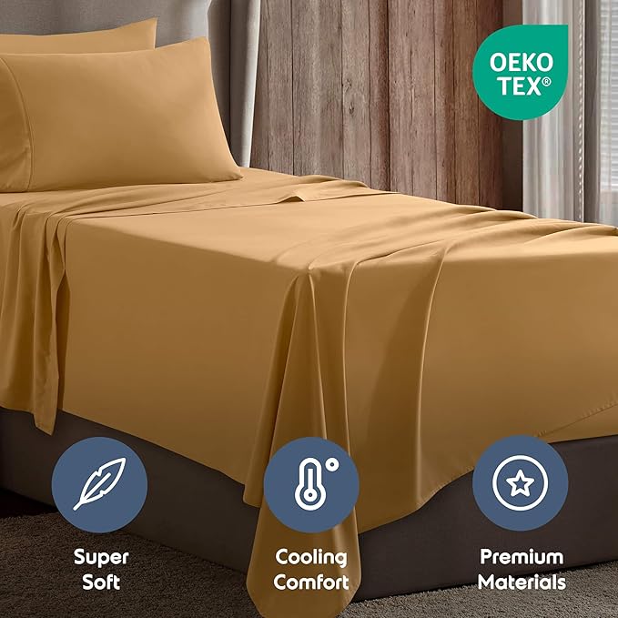 Nestl Twin XL Sheet Set - College Dorm Size - Luxury 1800 Ultra-Soft Microfiber Twin Extra Long Bed Sheets - Deep Pockets - Easy Fit - Extra Soft - 3 Piece Set (Twin XL, Camel Gold)
