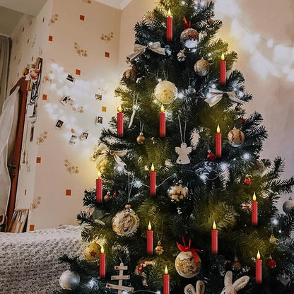 Set of 10 PCS Flickering Christmas Tree Candle Lights, Clip on Candles for Christmas Tree Battery Operated with Remote, Flameless LED Window Candles for Home Christmas Party Decoration