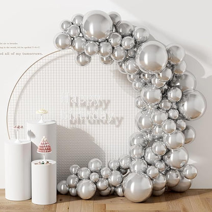 130PCS Metallic Silver Balloons, Latex Balloon Different Sizes 18/12/10/5 In, Helium Balloon with Ribbon, Party Balloon for Birthday Wedding Graduation Anniversary Baby Shower Decoration