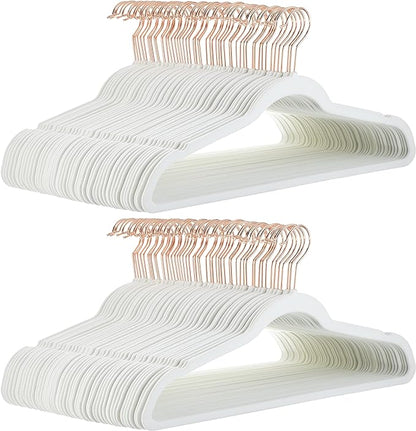 Amazon Basics Slim, Velvet, Non-Slip Suit Clothes Hangers, Ivory/Rose Gold - Pack of 100