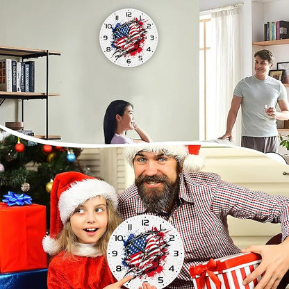 American Flag Street Art Style Wall Clock Silent Non-Ticking Battery Operated Clock 10 Inch, Home Decor for Living Room, Kitchen, Bedroom and Office