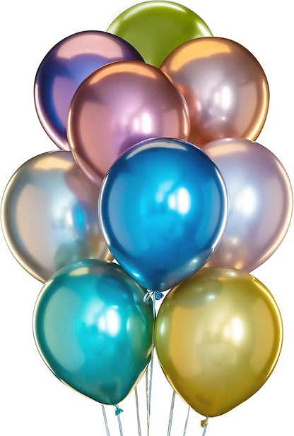 90 Metallic Balloons Assorted Color 12 inch 9 Kinds of Shiny Latex for Glamour Party Decorations and Many Other Occasions