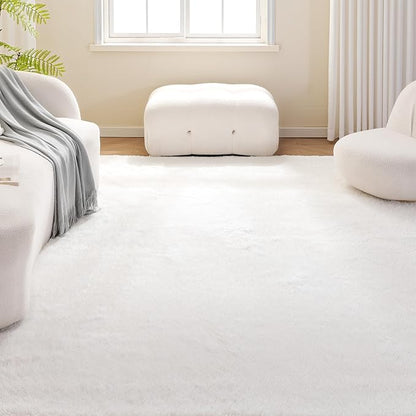 Amazon Basics Fluffy Washable Area Rug, Shaggy Carpet for Living Room, Bedroom, 8' W × 10' L, Cream