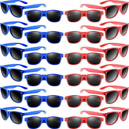 ASTARON 24 Pack Blue and Red Party Sunglasses Bulk Neon Party Favors for Beach Wedding Party Pool Party Supplies