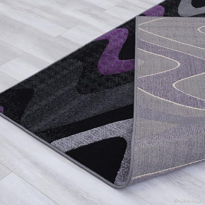 Allstar 8x10 Grey and Gainsboro Grey Modern and Contemporary Rectangular Accent Rug with Purple and Charcoal Grey Wavy Zigzag Design (7' 9" x 9' 8")