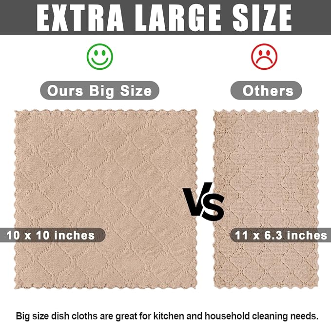 Homaxy 24 Pack Kitchen Dish Cloths (10 x 10 Inches, Tan), Super Soft and Absorbent Coral Velvet Dish Towels, Nonstick Oil Fast Drying Microfiber Cleaning Cloth, No Lint Household Dishcloths