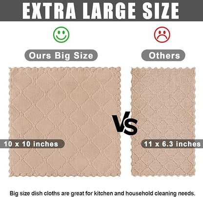Homaxy 24 Pack Kitchen Dish Cloths (10 x 10 Inches, Tan), Super Soft and Absorbent Coral Velvet Dish Towels, Nonstick Oil Fast Drying Microfiber Cleaning Cloth, No Lint Household Dishcloths
