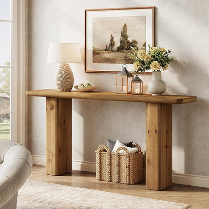 63-Inch Solid Wood Console Table, Wooden Sofa Table Behind Couch, Farmhouse Entryway Table, for Living Room, Foyer, Hallway, Entrance, Easy Assembly, Rustic Brown
