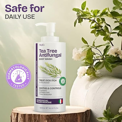 Antifungal Tea Tree Body Wash - Antibacterial Soap for Jock Itch, Eczema, Back Acne, Ringworm Treatment for Humans | Antibacterial Body Soap For Men & Women with 1% Tolnaftate & Tea Tree Oil - 16.9 oz
