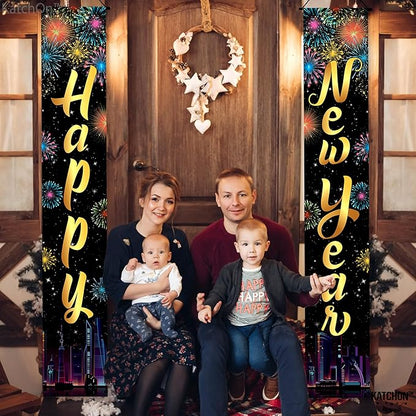 KatchOn, XtraLarge Happy New Year Banner – 72x12 Inch | Happy New Year Door Banner for New Years Decorations 2026 | New Years Eve Party Supplies 2026 | Nye Decorations 2026, Nye Party Supplies