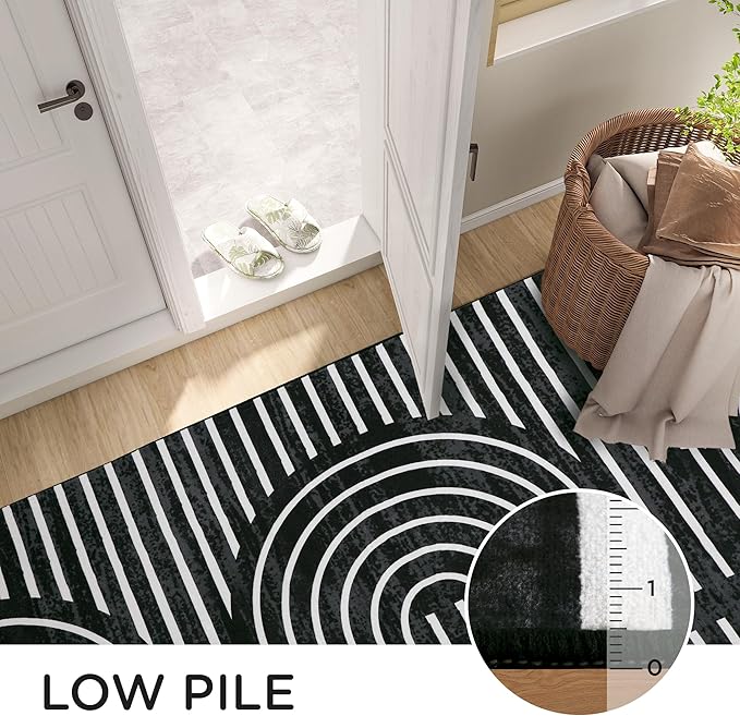 2x6 Washable Black Runner Rugs for Kitchen, Soft Abstract Rainbow Boho Rug for Bedroom Bedside Laundry Room Bathroom,Modern Non Slip Low Pile Floor Mat