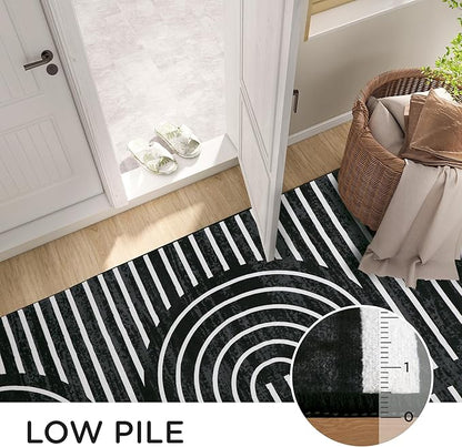 2x6 Washable Black Runner Rugs for Kitchen, Soft Abstract Rainbow Boho Rug for Bedroom Bedside Laundry Room Bathroom,Modern Non Slip Low Pile Floor Mat