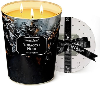 HomeLights Scented Candles | Large Jar 34 Oz Natural Soy Candle | 130 hrs Long-Lasting with 3 Wicks | Industrial Chic Home Decor | Gifts for Mom & Women, Tobacco Noir