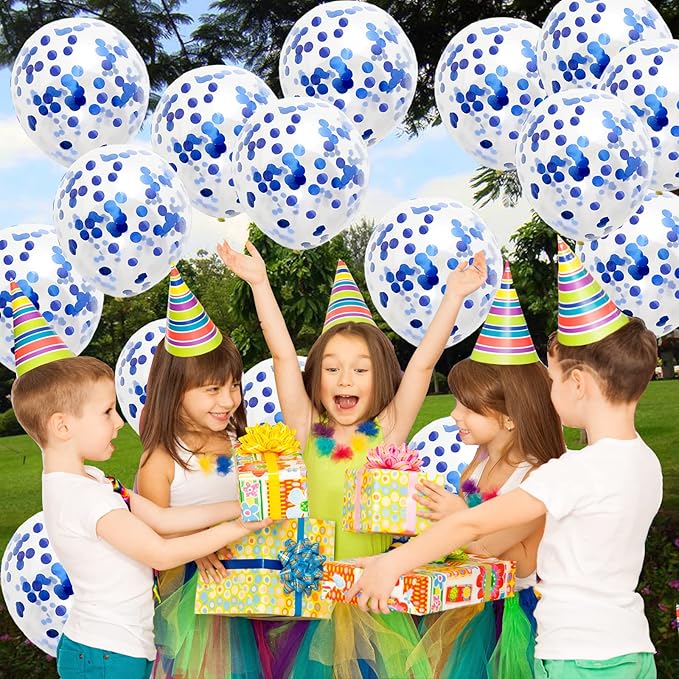GaesQae Blue Confetti Balloons, 25pcs 12in Latex Balloons with Blue Foil Confetti for Birthday, Graduation, Wedding, Baby Shower, Party Decorations