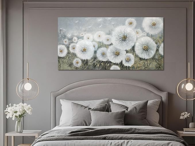 Ardemy Dandelion Wall Art Large Floral Pictures Wall Decor Living Room Flowers Paintings Textured Artwork for Walls Bedroom Bathroom Kitchen Dining Room Home Office, 40"x20"