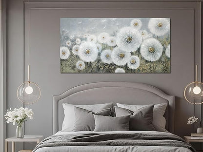 Ardemy Dandelion Wall Art Large Floral Pictures Wall Decor Living Room Flowers Paintings Textured Artwork for Walls Bedroom Bathroom Kitchen Dining Room Home Office, 40"x20"