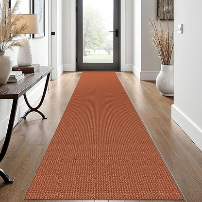 EARTHALL Woven Runner Rug 2x12 Ft Washable Runners for Hallways Extra Long Cotton Non Slip Rubber Backed Kitchen Runner Braided Indoor Floor Carpet for Entryway, Hall, Kitchen, Rustic Orange/Tan