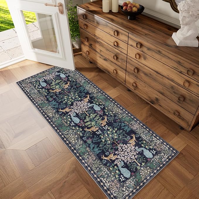Washable Runners for Hallways Kitchen Rug: 2'6"x8' Runner Rug Stain Resistant Non Slip Low Pile Soft Carpet Runner Rug for Entryway Bedroom Beside Bathroom Laundry Room
