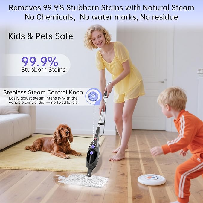 12 in 1 Steam Mop,Detachable Handheld Steam Cleaner for Hardwood Floors, Tile, Carpet, Clothes, Windows & Furniture, Lightweight Floor Steamer with 15S Fast Heat-Up & Adjustable Steam