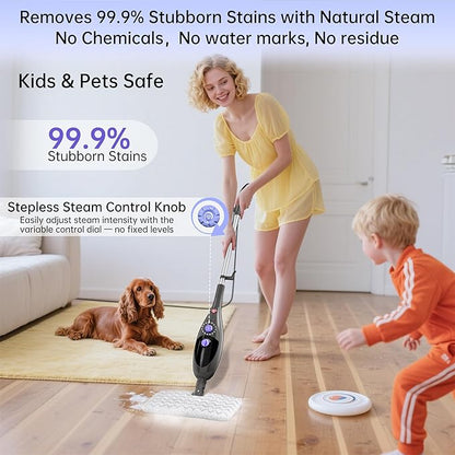 12 in 1 Steam Mop,Detachable Handheld Steam Cleaner for Hardwood Floors, Tile, Carpet, Clothes, Windows & Furniture, Lightweight Floor Steamer with 15S Fast Heat-Up & Adjustable Steam