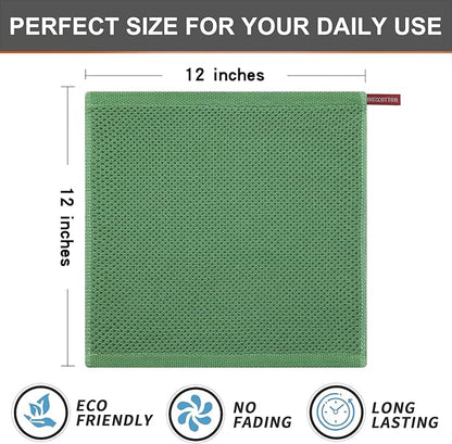 Kitinjoy 100% Cotton Kitchen Dish Cloths, 6 Pack Waffle Weave Ultra Soft Absorbent Dish Towels for Drying Dishes Quick Drying Kitchen Towels Dish Rags, 12 X 12 Inches, Grass Green