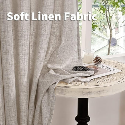 YoungsTex 60 Inch Wide Natural Linen Curtains 84 Inch Length for Living Room Back Tab Rod Pocket Light Filtering Window Drapes for Bedroom Sliding Glass Door, 2 Panels, 60 X 84 Inch