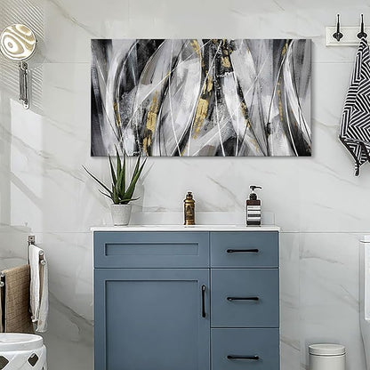 KLAKLA Abstracr Wall Art for Office - Black Wall Decor Gold White Gray Abstracr Canvas Wall Art - Bedroom Art Painting Picture Artwork for Wall - 20x40 Inches