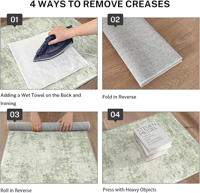 Modern Abstract Hallway Runner Rug, Sage Green Grey 2x8 Runner Rug, Washable Kitchen Runner Non-Slip Soft Thin Print Faux Wool Carpet for Entryway Bedroom Laundry Room Indoor
