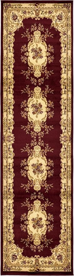Rugs.com Chateau Collection Rug – 10 Ft Runner Red Medium-Pile Rug Perfect for Hallways, Entryways