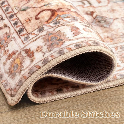 SERISSA Boho Area Rug 5x7 Peach Cream, Washable Large Rugs for Living Room, Ultra Soft Non-Slip Bedroom Rug Print Distressed Vintage Farmhouse Carpet Rug for Dining Room Dorm Office Home Decor