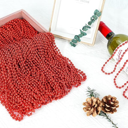 100 PCS Red Mardi Gras Beads, Red Oval Beads Necklaces Christmas Necklaces 30.5" Metallic Beaded Costume Necklaces Party Necklaces for Valentines Christmas Parade Throws Wedding Birthday Party Favors