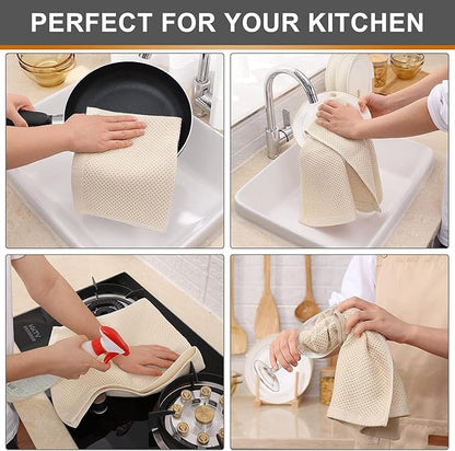 Kitinjoy 100% Cotton Waffle Weave Kitchen Towels, 12-Pack Super Soft and Absorbent Dish Towels for Drying Dishes, Kitchen Hand Towels, 13 in x 28 in, Beige
