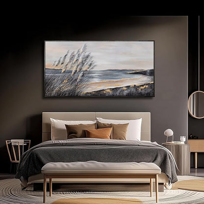 Yuaxker Coastal Wall Art Grey and Gold Wall Decor Trendy Artwork Framed Beach Canvas Painting for Living Room Bedroom Dining Room Office Home Decor 20x40 Inch