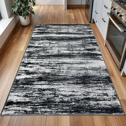 KOZYFLY 4x6 Area Rug Modern Ombre Rugs for Bedroom, Washable Rug Non-Slip Soft Striped Living Room Rug, Black Navy Blue Grey Abstract Carpet for Laundry Nursery