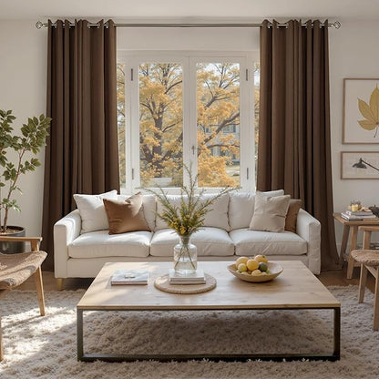 BGment Brown Linen Curtains for Living Room 108 Inch Length 2 Panels Set, Chocolate Window Drapes Textured Light Filtering for Bedroom Laundry Privacy Rustic Burlap with Grommet, Each 52 Inch Wide