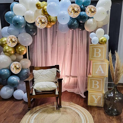 Dusty Blue Balloon Set, 60 Packs 12 Inches Metallic Chrome Gold Macaron Blue Ocean Blue White Sand Balloon Confetti Balloons for Boho Baby Shower Wedding Boy Birthday Graduation Decoration