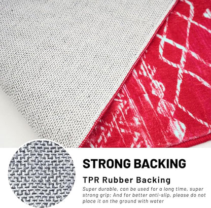KUTA 3x5 Christmas Rugs for Entryway, Moroccan Boho Washable Area Rugs for Living Room Non Slip, Red Ultra Soft Print Distressed Geometric Low-Pile Entry Throw Carpet for Bedroom Nursery Dorm