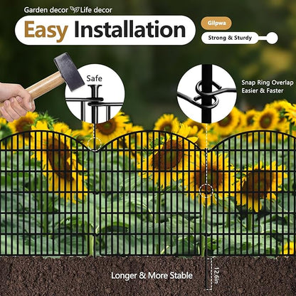 5 Panels Decorative Garden Fence 33in (H) x 12ft (L), Rustproof Metal No Dig Fencing Animal Barrier Border for Dog Rabbit, Flower Edging for Yard & Patio Outdoor Landscape