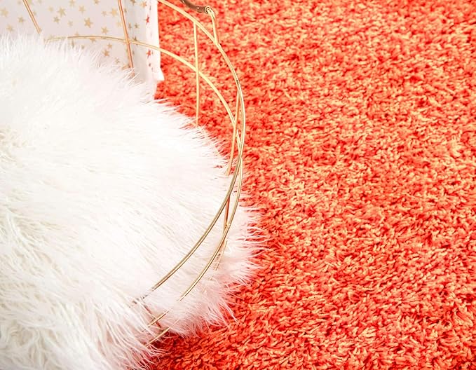 Unique Loom Solid Shag Collection Area Rug (2' 7" x 10' Runner Tiger Orange)