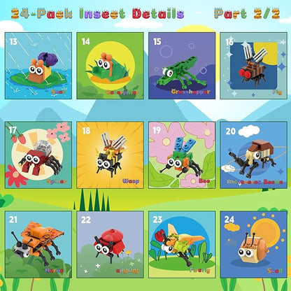 Party Favors for Kids 24 Pack Insect Building Sets, Bulk Educational Bug Blocks Toy for Valentines Day Classroom Prizes, Goodie Bags, Easter,Christmas, Birthday Party Gifts for Boys and Girls